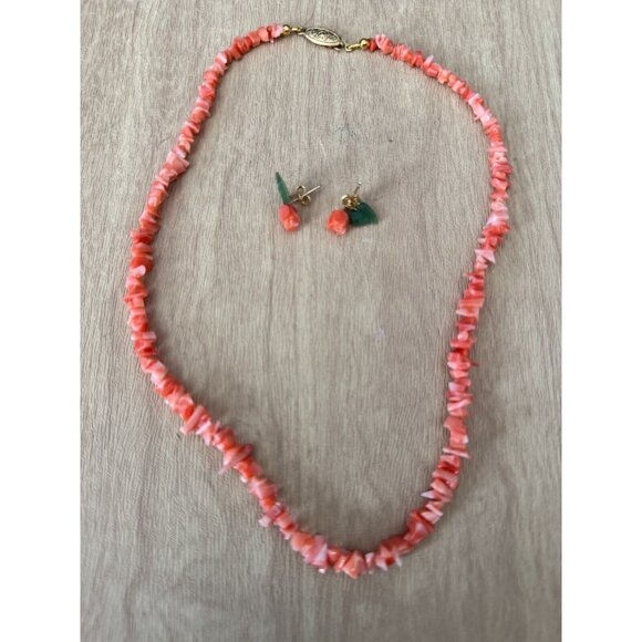 Carved Coral Bead Nuggets Necklace & Rose Earrings Set From Coral World - Picture 2 of 9